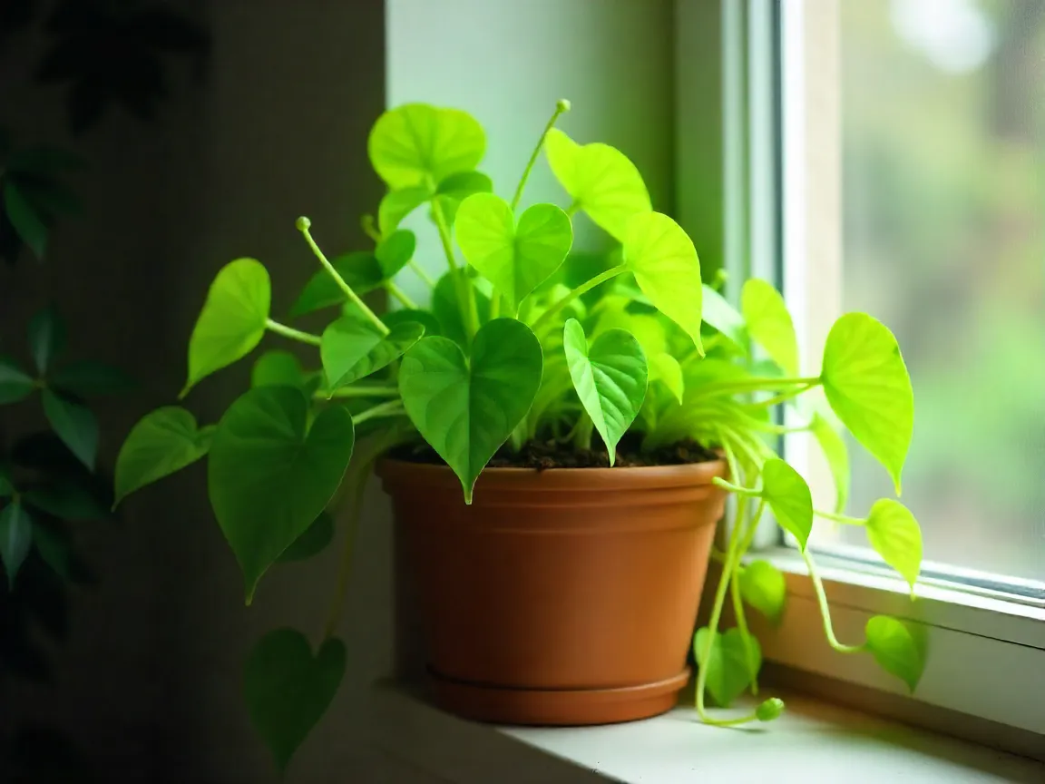 Pothos plant with cascading heart-shaped leaves